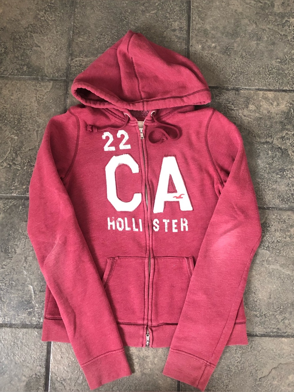 Vintage Y2K Hollister Women’s Zip Up Hoodie Size Large Patches Red